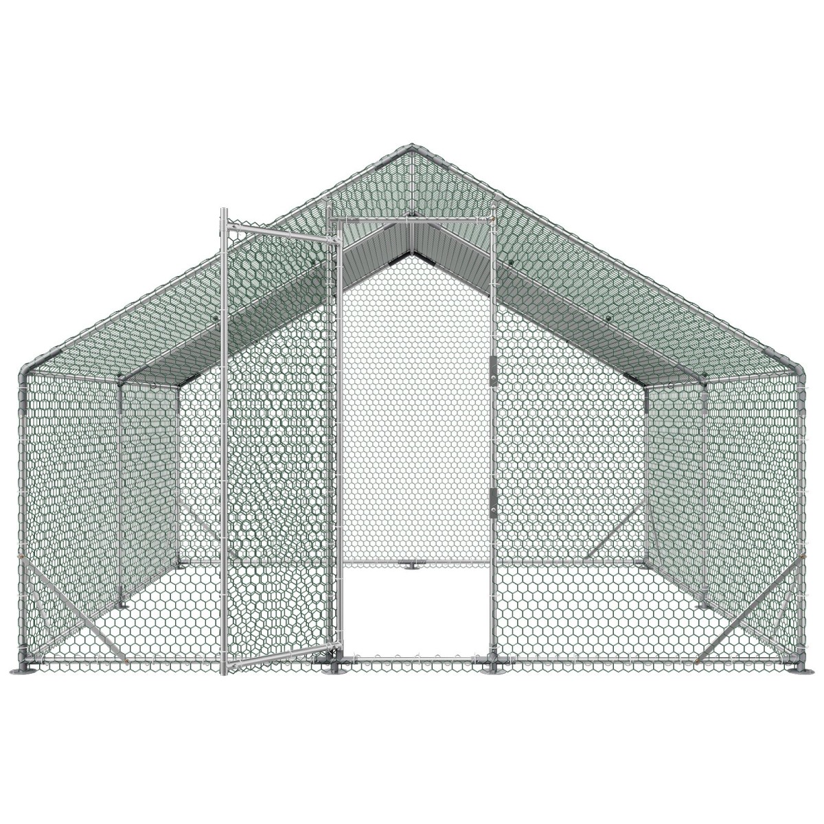 VEVOR Large Metal Chicken Coop, 3 x 3 x 2 m, Walk-in Chicken Run House με αδιάβροχο κάλυμμα και στιβαρό σκελετό, στυλό πάπιας κλουβιού πουλερικών Spire Roof για κουνέλι κοτέτσι, πάπια χήνας, εξωτερική χρήση σε φάρμα πίσω αυλής