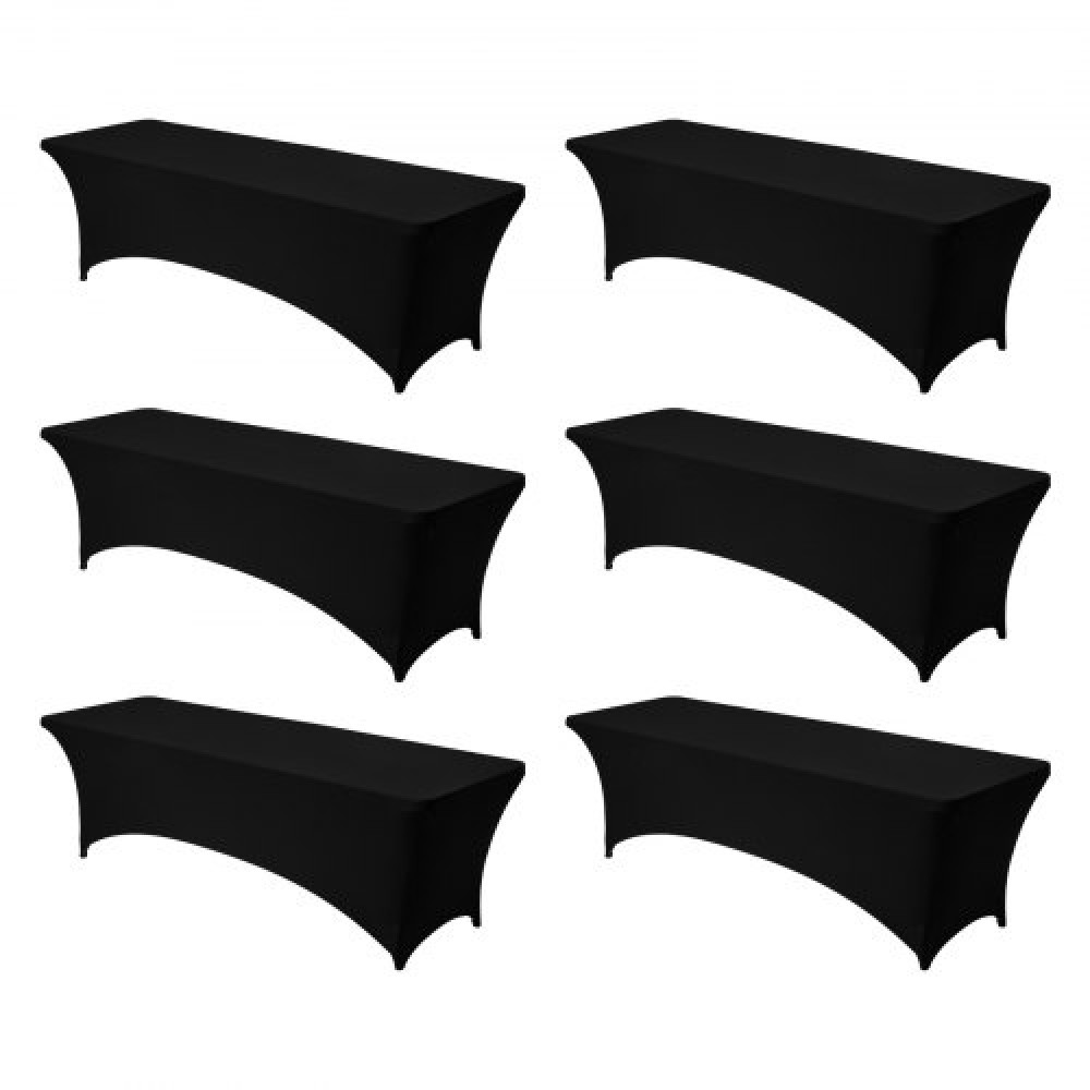 VEVOR 6 Pack Τραπεζομάντιλο για 8FT Ορθογώνια Εφαρμοσμένα Γεγονότα, Ανθεκτικά στις ρυτίδες ελαστικά μαύρα καλύμματα τραπεζιού, Πλένεται Spandex προστατευτικό τραπεζομάντιλο, για πάρτι, γάμο, κοκτέιλ, συμπόσιο, φεστιβάλ