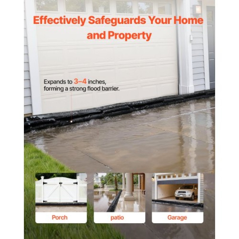 VEVOR Flood Barrier, 8 Pack, 480 x 435 mm Flood Bags Activated by Water, επαναχρησιμοποιήσιμο φράγμα απορρόφησης νερού, απόφραξη σακουλών άμμου χωρίς άμμο, σάκοι πρόληψης πλημμύρας για σπίτι, πόρτα, υπόγειο, γκαράζ