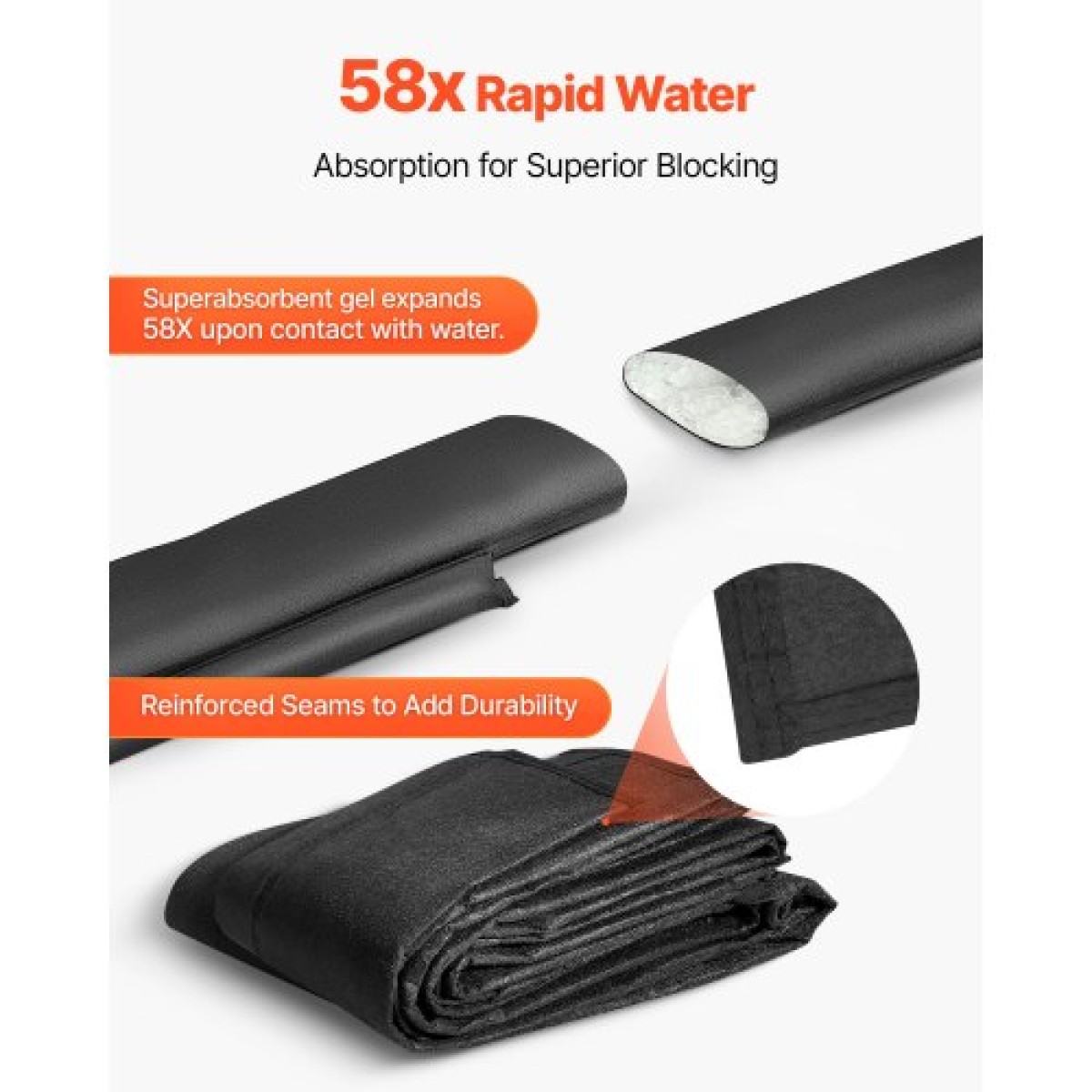 VEVOR Flood Barrier, 8 Pack, 480 x 435 mm Flood Bags Activated by Water, επαναχρησιμοποιήσιμο φράγμα απορρόφησης νερού, απόφραξη σακουλών άμμου χωρίς άμμο, σάκοι πρόληψης πλημμύρας για σπίτι, πόρτα, υπόγειο, γκαράζ