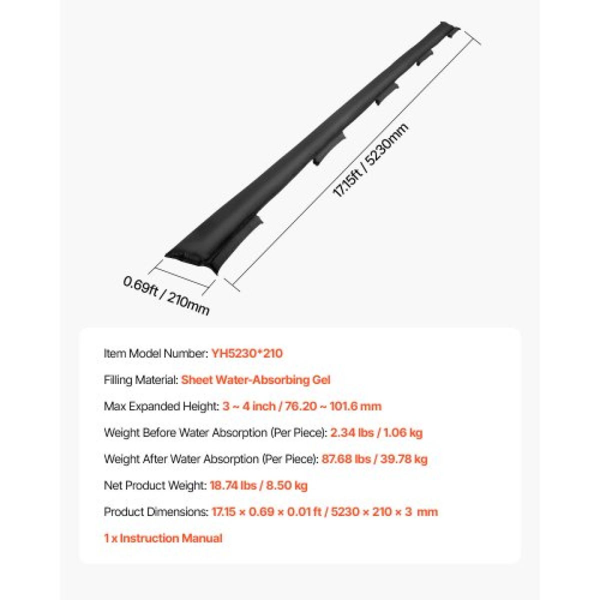 VEVOR Flood Barrier, 8 Pack, 480 x 435 mm Flood Bags Activated by Water, επαναχρησιμοποιήσιμο φράγμα απορρόφησης νερού, απόφραξη σακουλών άμμου χωρίς άμμο, σάκοι πρόληψης πλημμύρας για σπίτι, πόρτα, υπόγειο, γκαράζ
