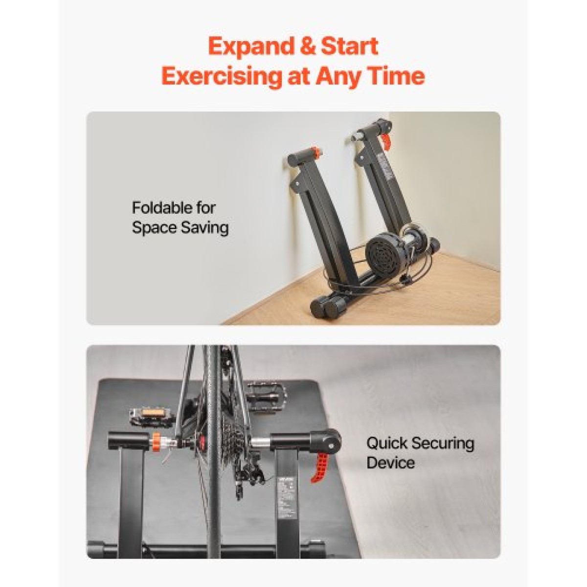 VEVOR Bike Trainer, Αντίσταση 6 Επιπέδων, Τροχοί 660,4-736,6 mm & 700C, Πτυσσόμενη μαγνητική σταθερή βάση ποδηλάτου για ιππασία άσκησης σε εσωτερικούς χώρους με σουβλάκι γρήγορης απελευθέρωσης & μπλοκ ανύψωσης μπροστινού τροχού, μαύρο