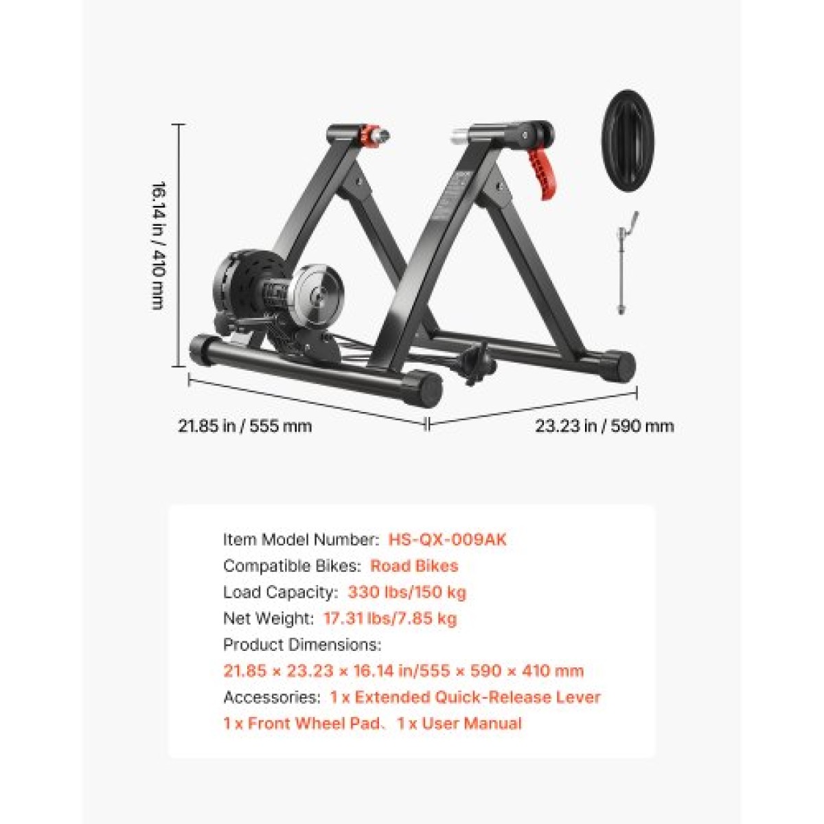 VEVOR Bike Trainer, Αντίσταση 6 Επιπέδων, Τροχοί 660,4-736,6 mm & 700C, Πτυσσόμενη μαγνητική σταθερή βάση ποδηλάτου για ιππασία άσκησης σε εσωτερικούς χώρους με σουβλάκι γρήγορης απελευθέρωσης & μπλοκ ανύψωσης μπροστινού τροχού, μαύρο