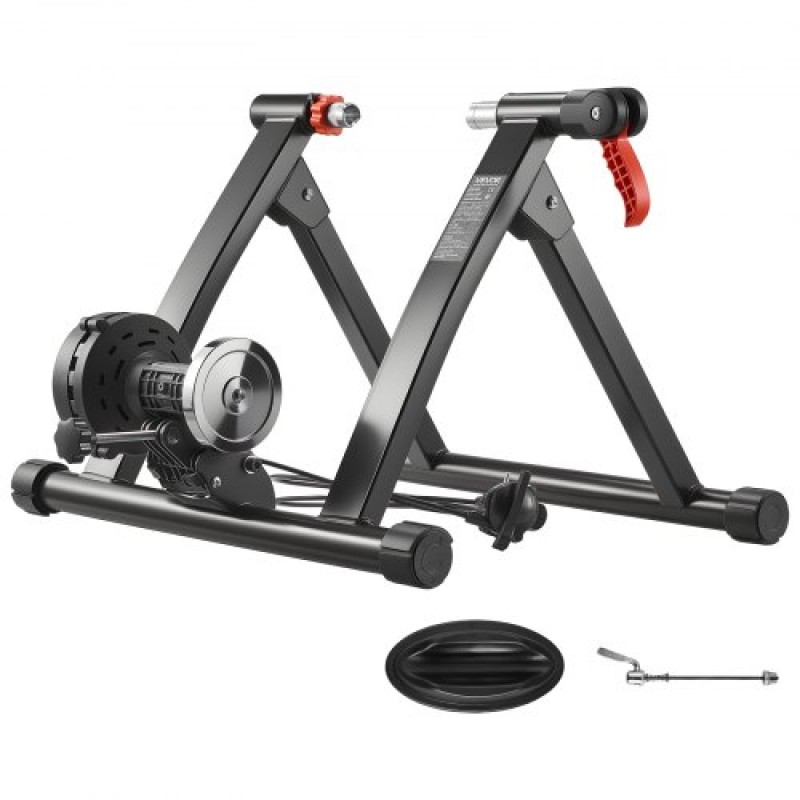 VEVOR Bike Trainer, Αντίσταση 6 Επιπέδων, Τροχοί 660,4-736,6 mm & 700C, Πτυσσόμενη μαγνητική σταθερή βάση ποδηλάτου για ιππασία άσκησης σε εσωτερικούς χώρους με σουβλάκι γρήγορης απελευθέρωσης & μπλοκ ανύψωσης μπροστινού τροχού, μαύρο