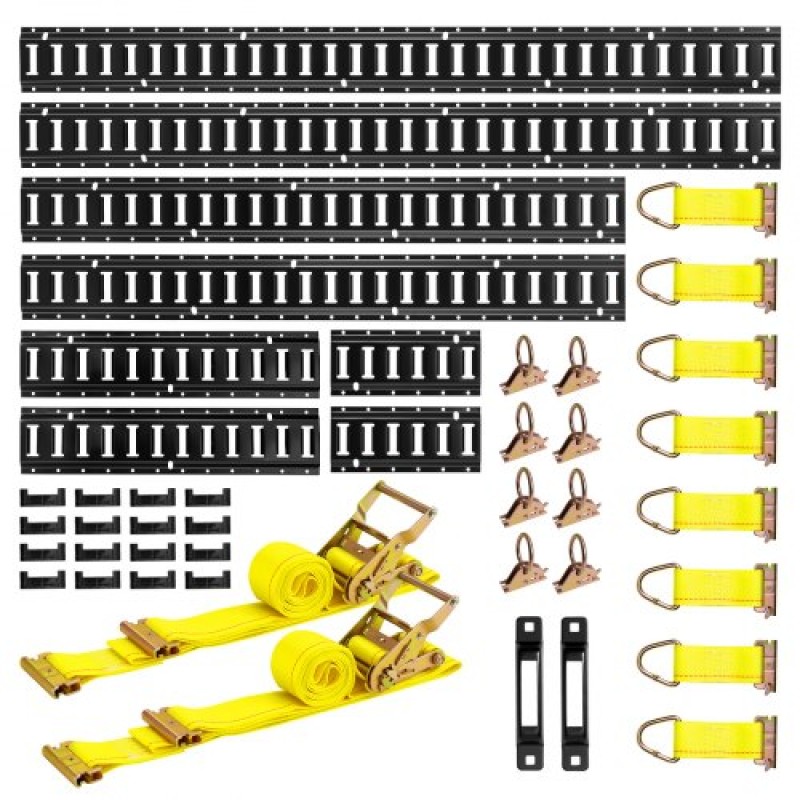 VEVOR E-Track Tie-Down Rail Kit, 8 Pack (1,5m+1,2m+0,6m+0,3m) E Track Rails, 36 τμχ Περιλαμβάνει 2 Ratchet Straps & 8 O-Rings & 8 Tie-Offs with D-Ring & 2 Single Endes for Vans & Filiters