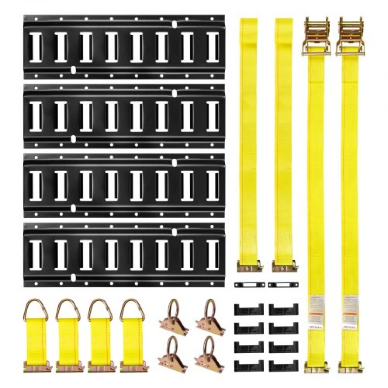 VEVOR E-Track Tie-Down Rail Kit, 4 Pack 0,4 m E Tracks Set, 21 τμχ Περιλαμβάνει 2 ιμάντες καστάνιας & 4 O-Rings & 4 Tie-Off με D-Ring & 2 μονές αυλακώσεις & 8 End Caps & 1 Bag, Fit for Garages Vans Trail