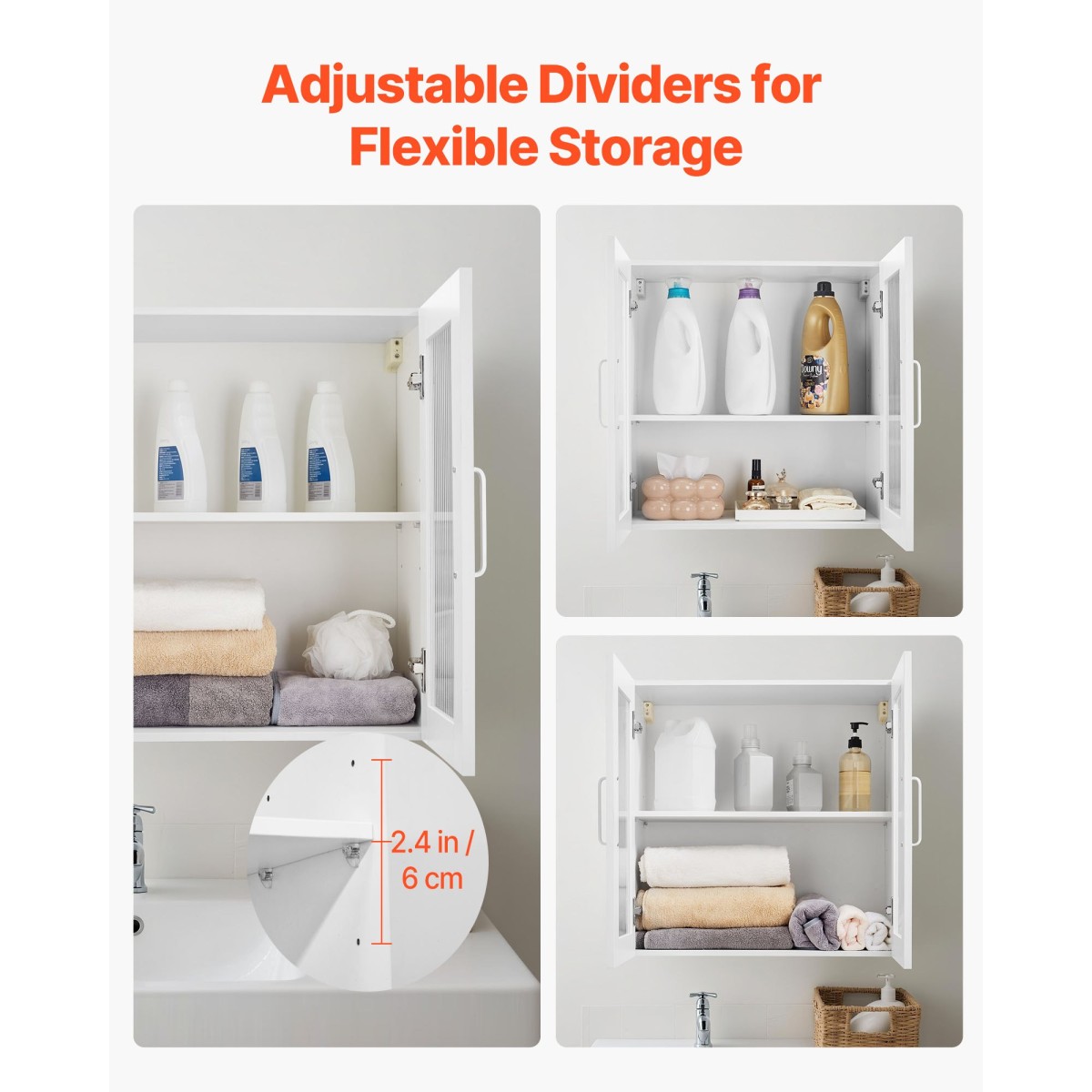Ντουλάπι τοίχου VEVOR Laundry Room, Ντουλάπι τοίχου 2 επιπέδων με ρυθμιζόμενο ράφι, ντουλάπι αποθήκευσης με 4 πόρτες, για κουζίνα, μπάνιο, πλυντήριο ρούχων, σετ 2, έκαστο 30,5 x 61 x 61 cm (Β x Π x Υ), Λευκό