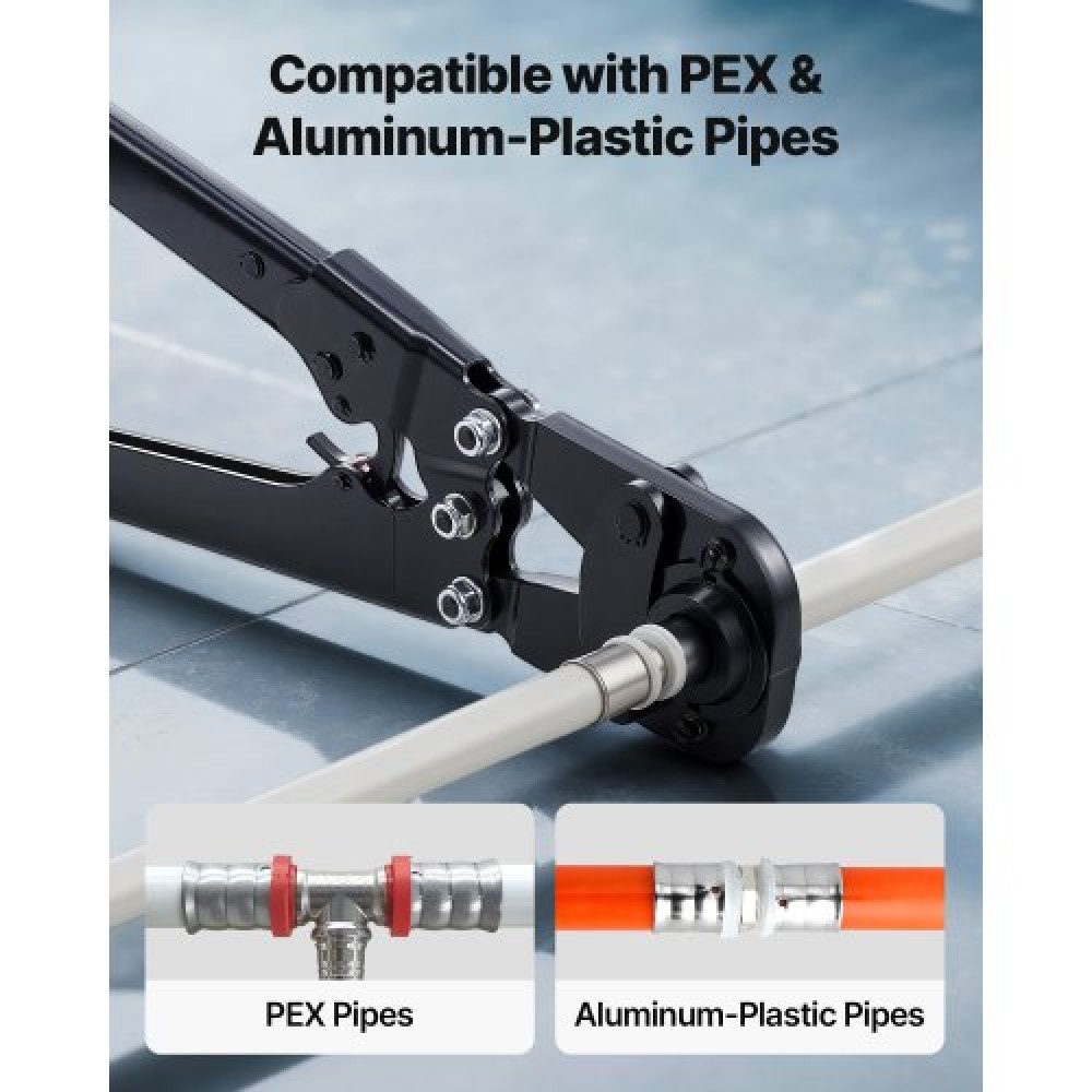 VEVOR Pipe Crimping Tool Kit, PEX & Aluminum-Plastic Tube Crimper with TH12 TH16 TH20 TH26 TH32 Jaws & Bendable Handle, Compact Single-Port Crimper with Storage Case for Piping Repairs & Installation