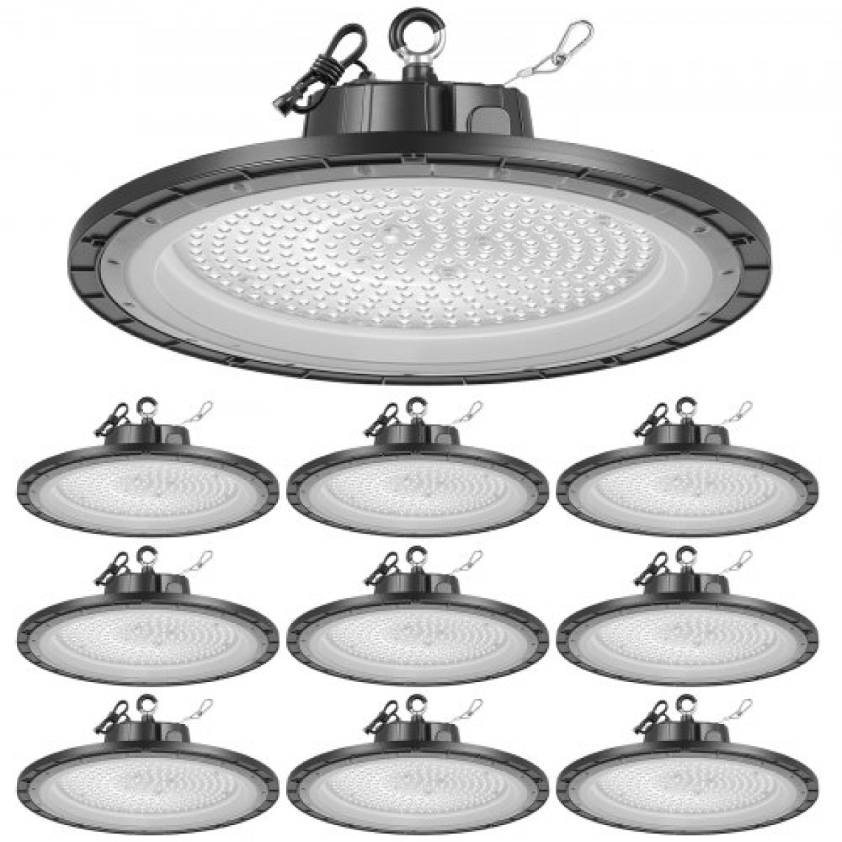 VEVOR 10 Pack LED High Bay Lights, 5000K 200W 30000LM Super Bright UFO LED Warehouse Lights, IP65 Waterproof, 100-277V Wide Voltage for Warehouse Workshop Factory Gym Garage Barn, Μαύρο