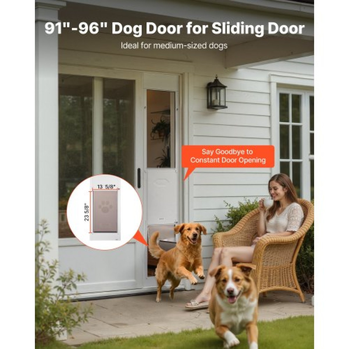 VEVOR Dog Dog Poor for Sliding Glass Door, 2311-2439 mm Ρυθμιζόμενο Ύψος, Σκελετός από κράμα αλουμινίου με μεταλλικούς περιστρεφόμενους μεντεσέδες, Σχέδιο ασφαλούς κλειδαριάς, 346 x 600 mm πτερύγιο, συρόμενη γυάλινη πόρτα για κατοικίδια για ενοικιαστές