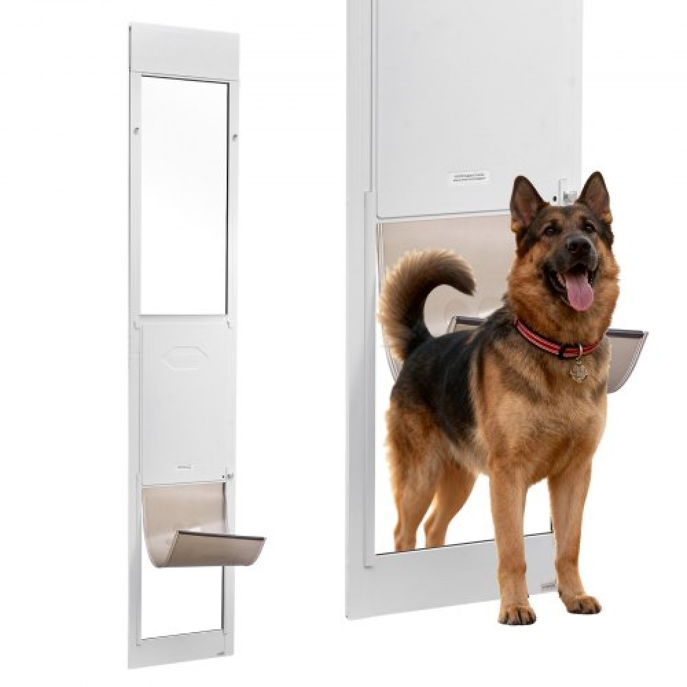 VEVOR Dog Dog Poor for Sliding Glass Door, 2311-2439 mm Ρυθμιζόμενο Ύψος, Σκελετός από κράμα αλουμινίου με μεταλλικούς περιστρεφόμενους μεντεσέδες, Σχέδιο ασφαλούς κλειδαριάς, 346 x 600 mm πτερύγιο, συρόμενη γυάλινη πόρτα για κατοικίδια για ενοικιαστές