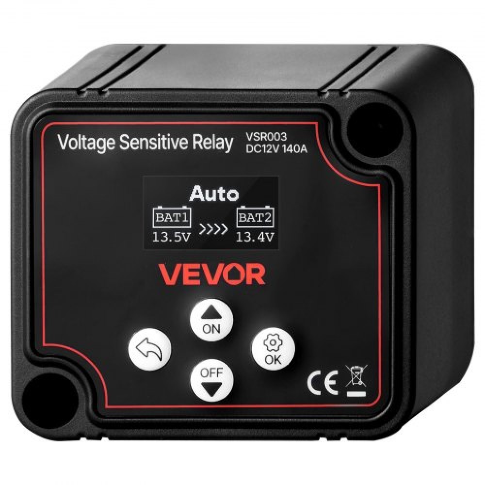 VEVOR Dual Battery Isolator, 12V 140 Amp, χειροκίνητο και αυτόματο VSR Voltage Sensitive Relay με οθόνη LCD, Smart Battery Isolator για μπαταρίες λιθίου και μολύβδου, για φορτηγό αυτοκινήτου RV UTV ATV Boat