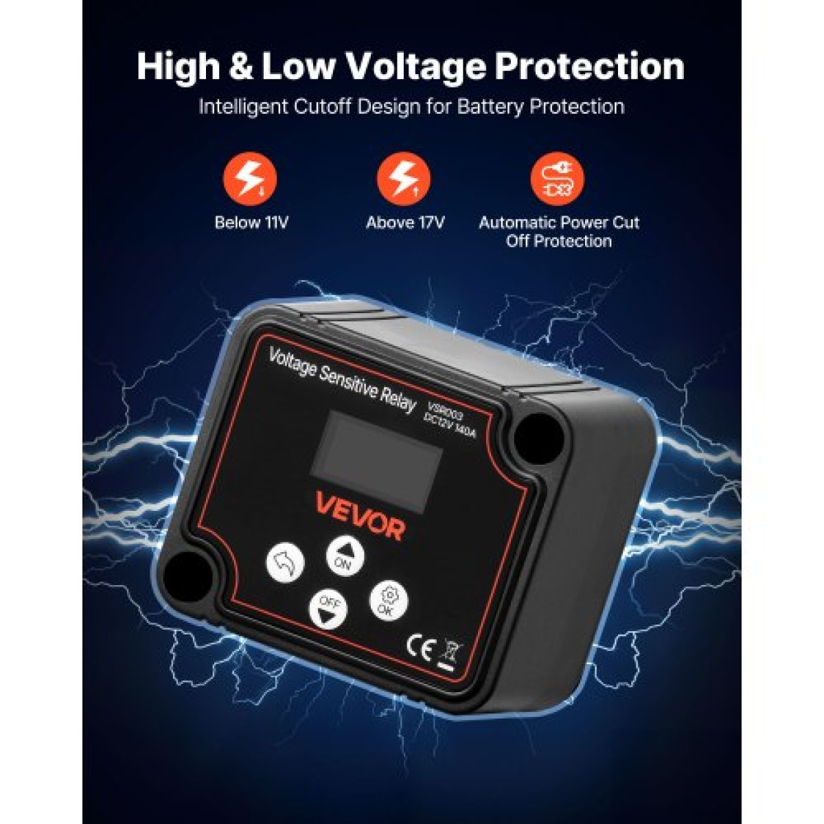 VEVOR Dual Battery Isolator, 12V 140 Amp, χειροκίνητο και αυτόματο VSR Voltage Sensitive Relay με οθόνη LCD, Smart Battery Isolator για μπαταρίες λιθίου και μολύβδου, για φορτηγό αυτοκινήτου RV UTV ATV Boat