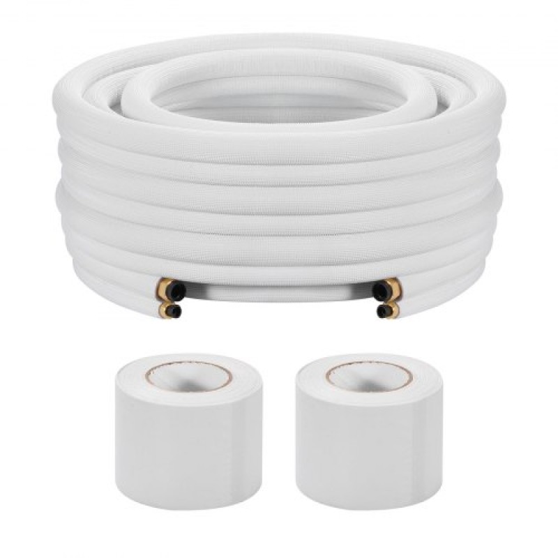 VEVOR 30,5m Mini Split Line Set, OD AC Copper Tubing Pipe, 3/8 White PE Thickened Insolated Coil with Flared Nuts, Strapping Tapes, for Mini Split Air Conditioner HVAC or Heat Pump System