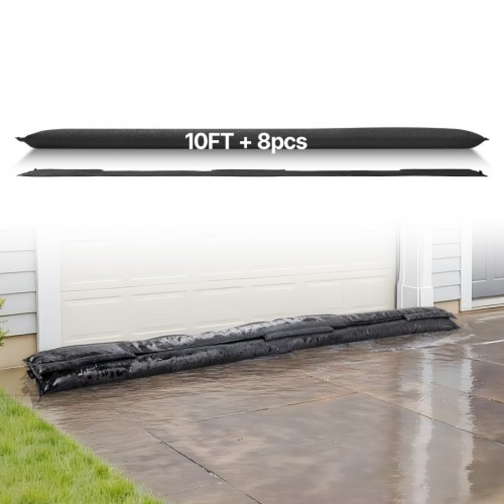 VEVOR Flood Barrier, 8 Pack, 3050 x 210 mm Flood Bags Activated by Water, επαναχρησιμοποιήσιμο φράγμα απορρόφησης νερού, απόφραξη σακουλών άμμου χωρίς άμμο, σάκοι πρόληψης πλημμύρας για σπίτι, πόρτα, υπόγειο, γκαράζ