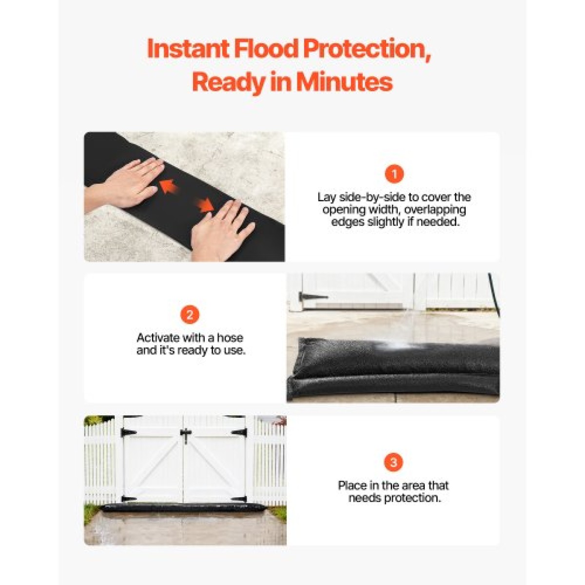 VEVOR Flood Barrier, 8 Pack, 3050 x 210 mm Flood Bags Activated by Water, επαναχρησιμοποιήσιμο φράγμα απορρόφησης νερού, απόφραξη σακουλών άμμου χωρίς άμμο, σάκοι πρόληψης πλημμύρας για σπίτι, πόρτα, υπόγειο, γκαράζ