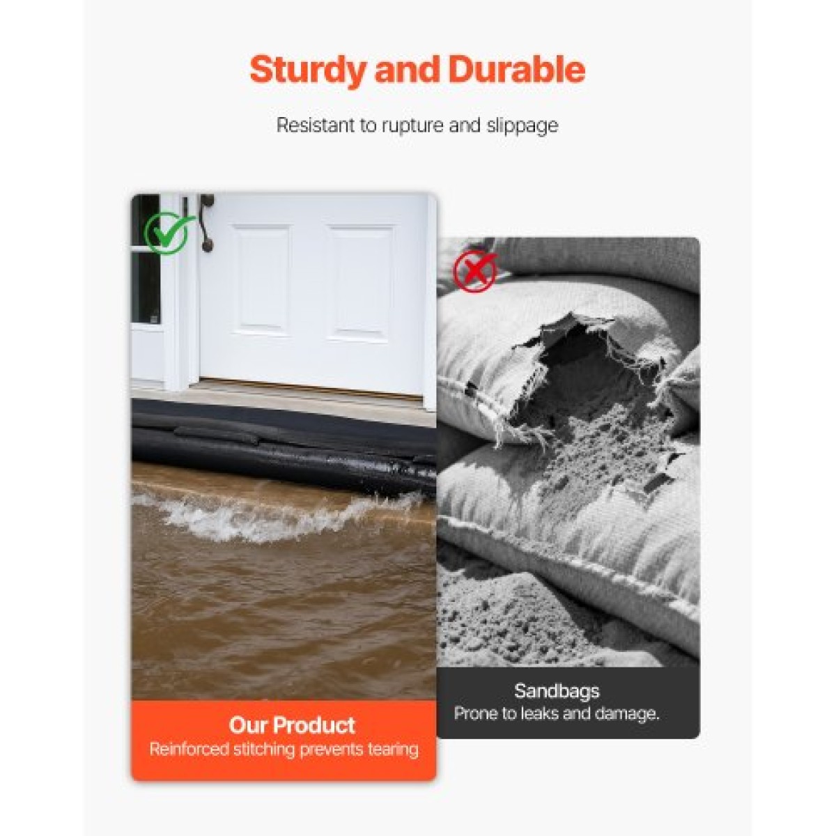 VEVOR Flood Barrier, 8 Pack, 3050 x 210 mm Flood Bags Activated by Water, επαναχρησιμοποιήσιμο φράγμα απορρόφησης νερού, απόφραξη σακουλών άμμου χωρίς άμμο, σάκοι πρόληψης πλημμύρας για σπίτι, πόρτα, υπόγειο, γκαράζ