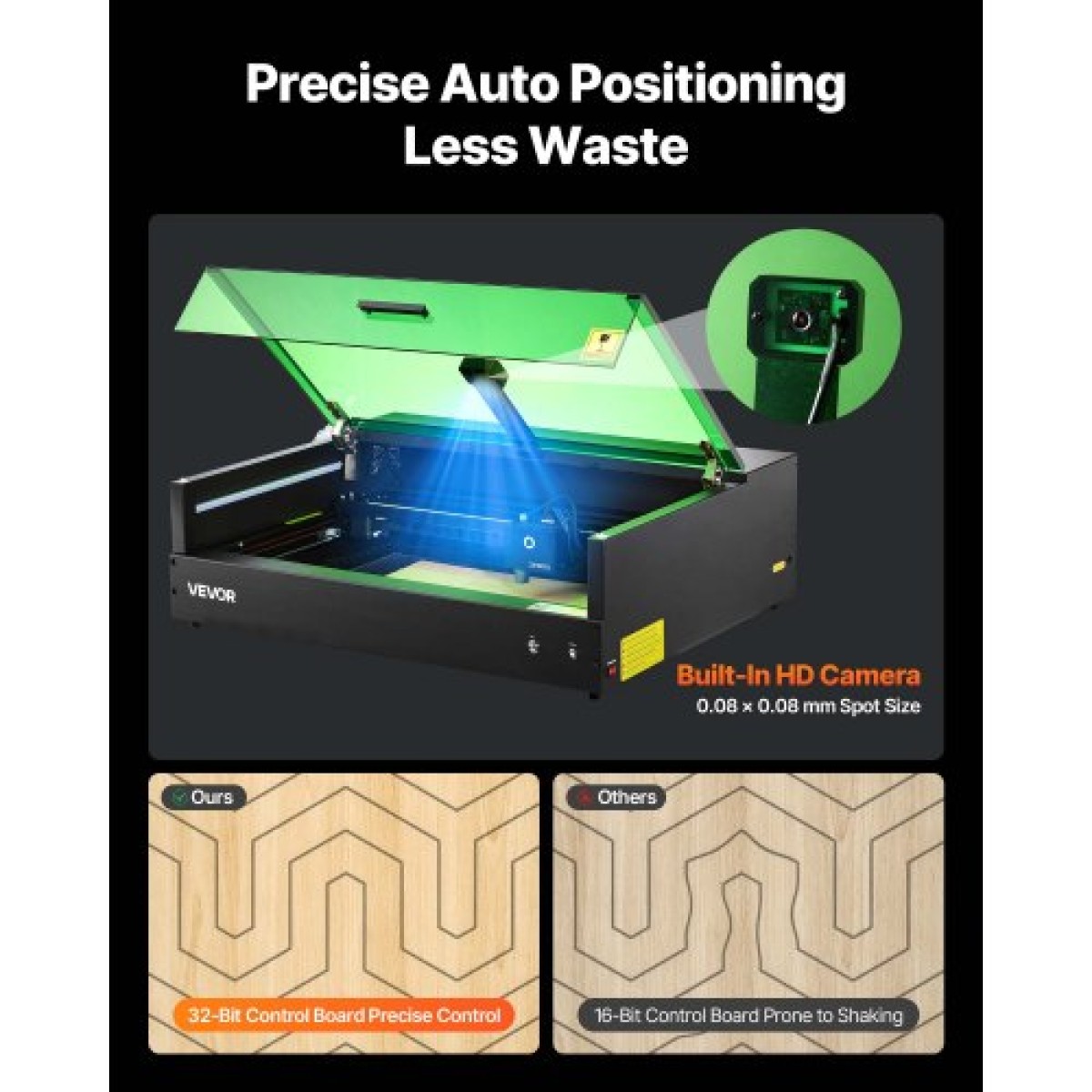VEVOR Laser Engraver, 20W, Μηχάνημα χάραξης και κοπής με λέιζερ με κάμερα περιβλήματος, κόφτης λέιζερ, 36000 mm/min, 500 x 320 mm Περιοχή εργασίας, για ξύλο, δέρμα, γυαλί, χαρτί, ορισμένα μέταλλα, Κλάση 1