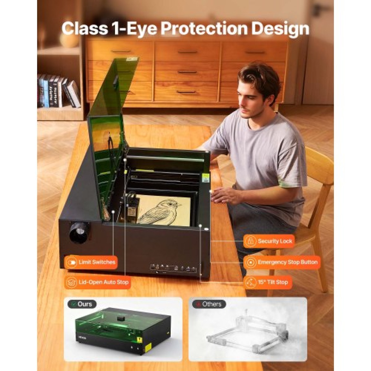 VEVOR Laser Engraver, 20W, Μηχάνημα χάραξης και κοπής με λέιζερ με κάμερα περιβλήματος, κόφτης λέιζερ, 36000 mm/min, 500 x 320 mm Περιοχή εργασίας, για ξύλο, δέρμα, γυαλί, χαρτί, ορισμένα μέταλλα, Κλάση 1