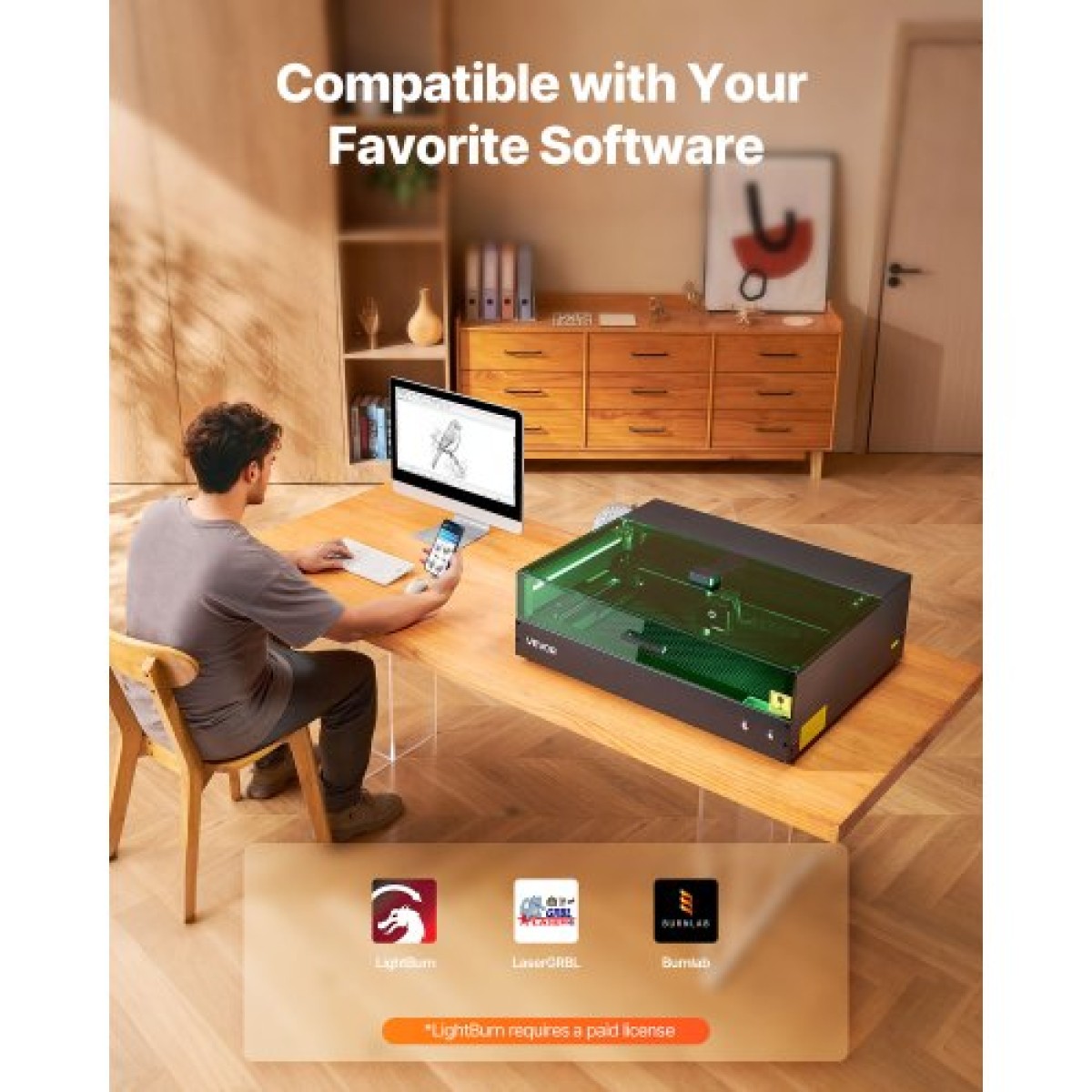 VEVOR Laser Engraver, 20W, Μηχάνημα χάραξης και κοπής με λέιζερ με κάμερα περιβλήματος, κόφτης λέιζερ, 36000 mm/min, 500 x 320 mm Περιοχή εργασίας, για ξύλο, δέρμα, γυαλί, χαρτί, ορισμένα μέταλλα, Κλάση 1