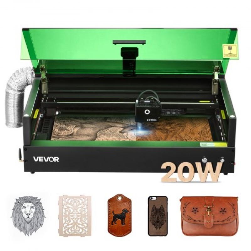 VEVOR Laser Engraver, 20W, Μηχάνημα χάραξης και κοπής με λέιζερ με κάμερα περιβλήματος, κόφτης λέιζερ, 36000 mm/min, 500 x 320 mm Περιοχή εργασίας, για ξύλο, δέρμα, γυαλί, χαρτί, ορισμένα μέταλλα, Κλάση 1