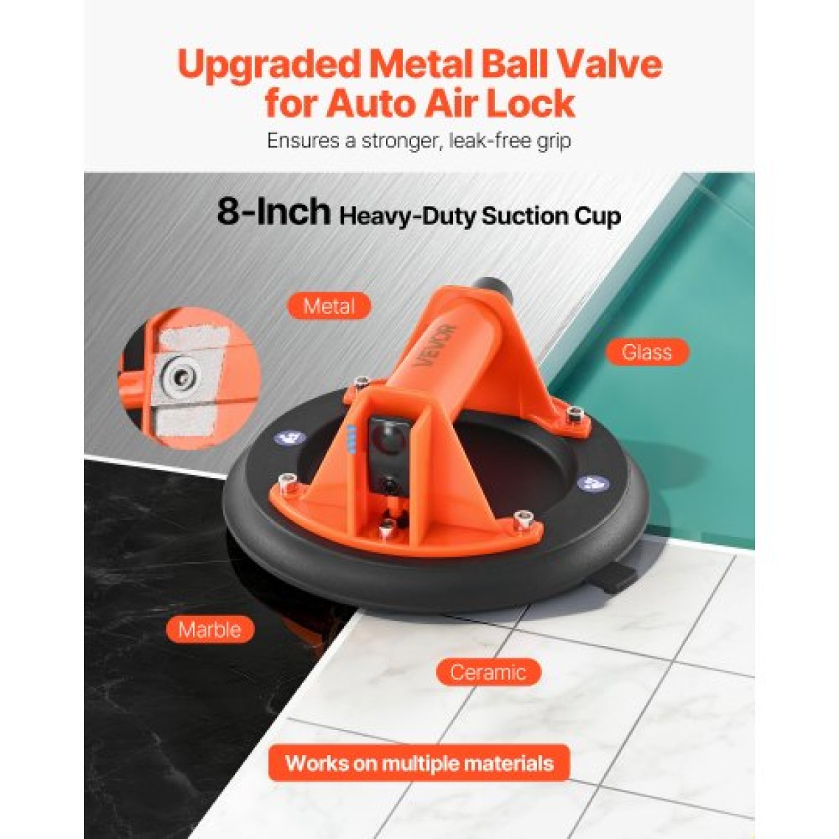 Βεντούζα VEVOR Vacuum, 203 mm Vacuum Glass Lifter με λαβή ABS, Μέγιστη ανυψωτική ικανότητα 180 kg Εργαλείο βεντούζας πλακιδίων με θήκη μεταφοράς για ανύψωση μεγάλων πλακιδίων, γρανίτη, γυψοσανίδα, παράθυρα (2-συσκευασία)