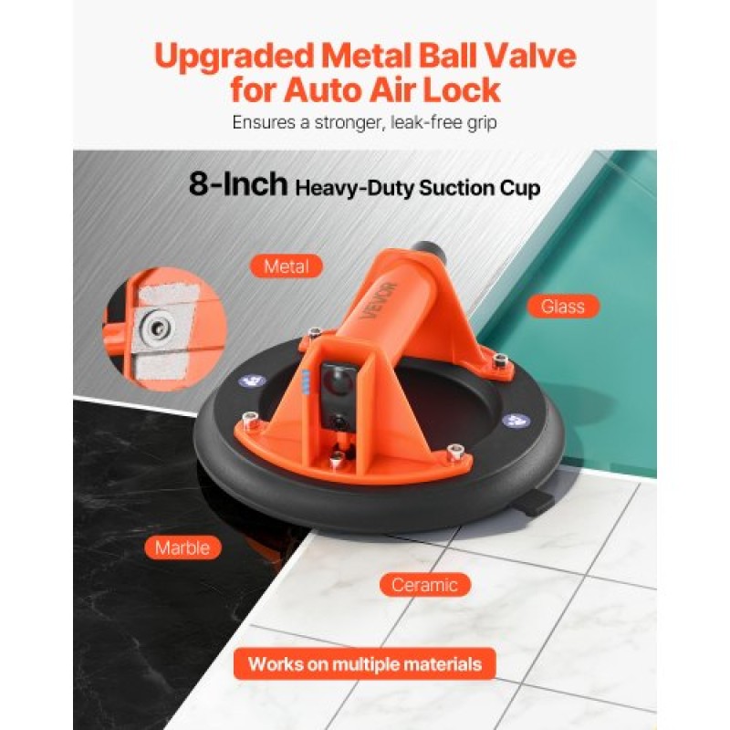 Βεντούζα VEVOR Vacuum, 203 mm Vacuum Glass Lifter με λαβή ABS, Μέγιστη ανυψωτική ικανότητα 180 kg Εργαλείο βεντούζας πλακιδίων με θήκη μεταφοράς για ανύψωση μεγάλων πλακιδίων, γρανίτη, γυψοσανίδα, παράθυρα (2-συσκευασία)