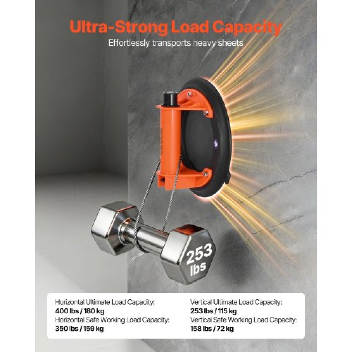 Βεντούζα VEVOR Vacuum, 203 mm Vacuum Glass Lifter με λαβή ABS, Μέγιστη ανυψωτική ικανότητα 180 kg Εργαλείο βεντούζας πλακιδίων με θήκη μεταφοράς για ανύψωση μεγάλων πλακιδίων, γρανίτη, γυψοσανίδα, παράθυρα (2-συσκευασία)