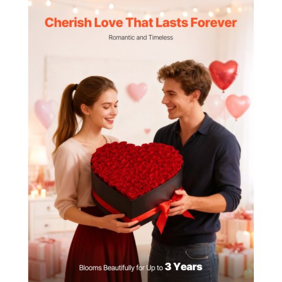 VEVOR Forever Flowers, 100 διατηρημένα τριαντάφυλλα σε κουτί σε σχήμα καρδιάς, Αιώνια λουλούδια Αθάνατη ανθοδέσμη Δώρο γενεθλίων για γυναίκες Μητέρες της γυναίκας της, Επέτειος, Ημέρα του Αγίου Βαλεντίνου, Χριστούγεννα, Κόκκινο
