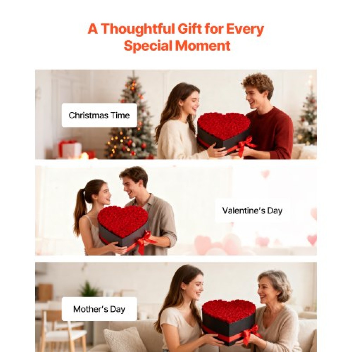 VEVOR Forever Flowers, 100 διατηρημένα τριαντάφυλλα σε κουτί σε σχήμα καρδιάς, Αιώνια λουλούδια Αθάνατη ανθοδέσμη Δώρο γενεθλίων για γυναίκες Μητέρες της γυναίκας της, Επέτειος, Ημέρα του Αγίου Βαλεντίνου, Χριστούγεννα, Κόκκινο