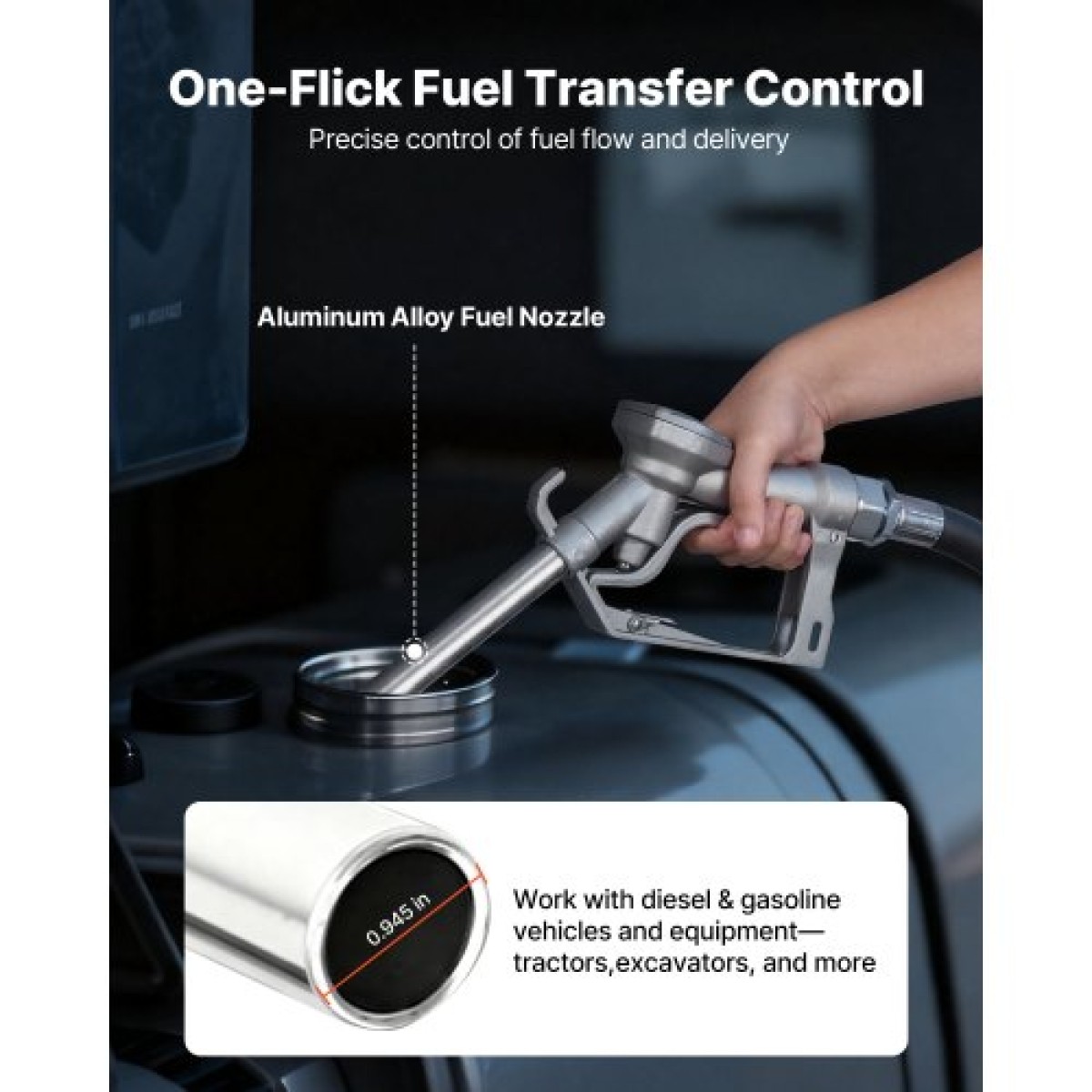 Αντλία μεταφοράς καυσίμου VEVOR, 12V DC 57 L/min, Κιτ αντλίας μεταφοράς ντίζελ από χυτοσίδηρο, με χειροκίνητο ακροφύσιο, σωλήνας εκκένωσης, προστασία υπερθέρμανσης, καλώδιο τροφοδοσίας, αντιεκρηκτικό, για βενζίνη, ντίζελ, κηροζίνη