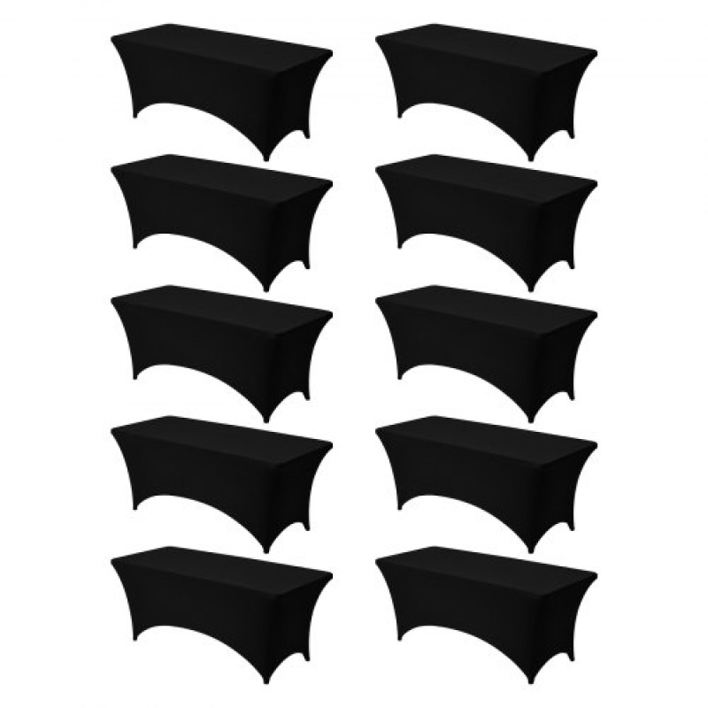 VEVOR 10 Pack Τραπεζομάντιλο για 6FT Ορθογώνια Εφαρμοσμένα Γεγονότα, Ανθεκτικά στις ρυτίδες ελαστικά μαύρα καλύμματα τραπεζιού, Πλένεται Spandex προστατευτικό τραπεζομάντιλο, για πάρτι, γάμο, κοκτέιλ, συμπόσιο, φεστιβάλ