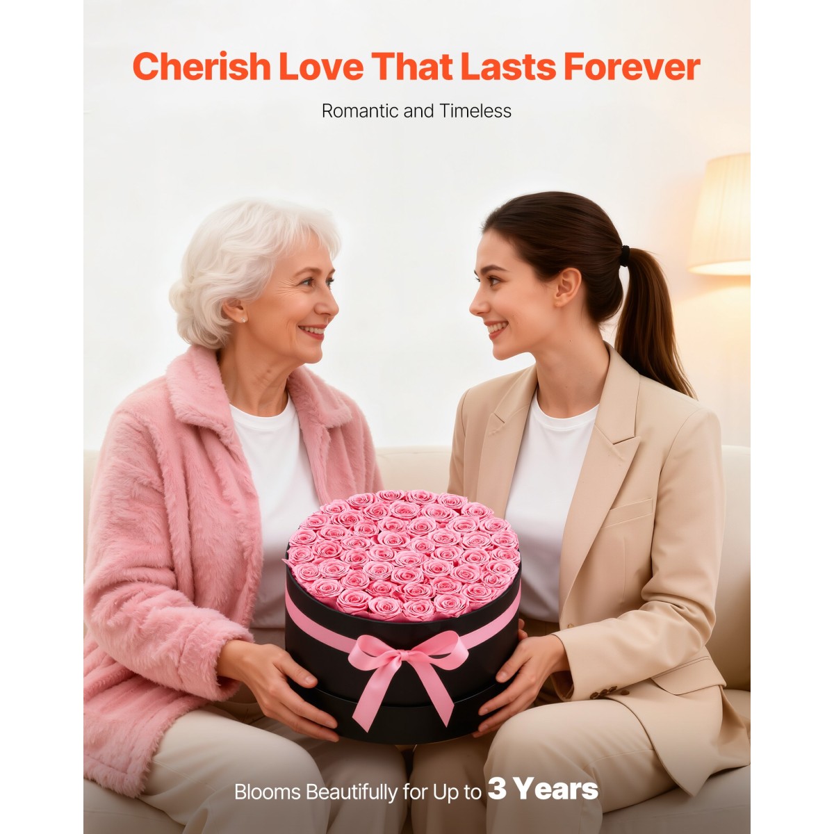 VEVOR Forever Flowers, 50 Conserved Roses in a Box, Eternal Flowers Immortal Bouquet Δώρο γενεθλίων για παράδοση Prime Women Her Wife Mothers, Επέτειος, Ημέρα του Αγίου Βαλεντίνου, Χριστούγεννα, Γλυκό ροζ