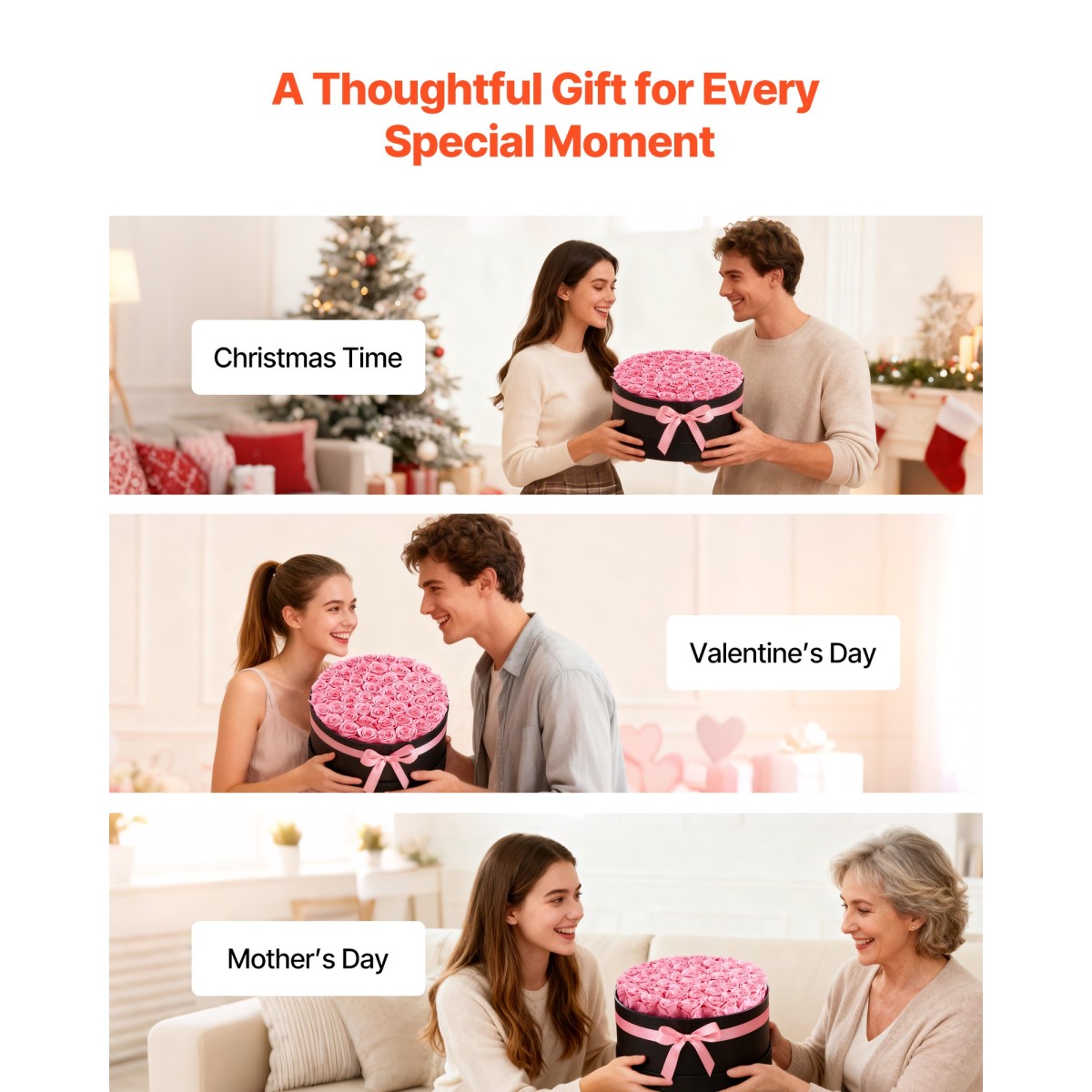 VEVOR Forever Flowers, 50 Conserved Roses in a Box, Eternal Flowers Immortal Bouquet Δώρο γενεθλίων για παράδοση Prime Women Her Wife Mothers, Επέτειος, Ημέρα του Αγίου Βαλεντίνου, Χριστούγεννα, Γλυκό ροζ