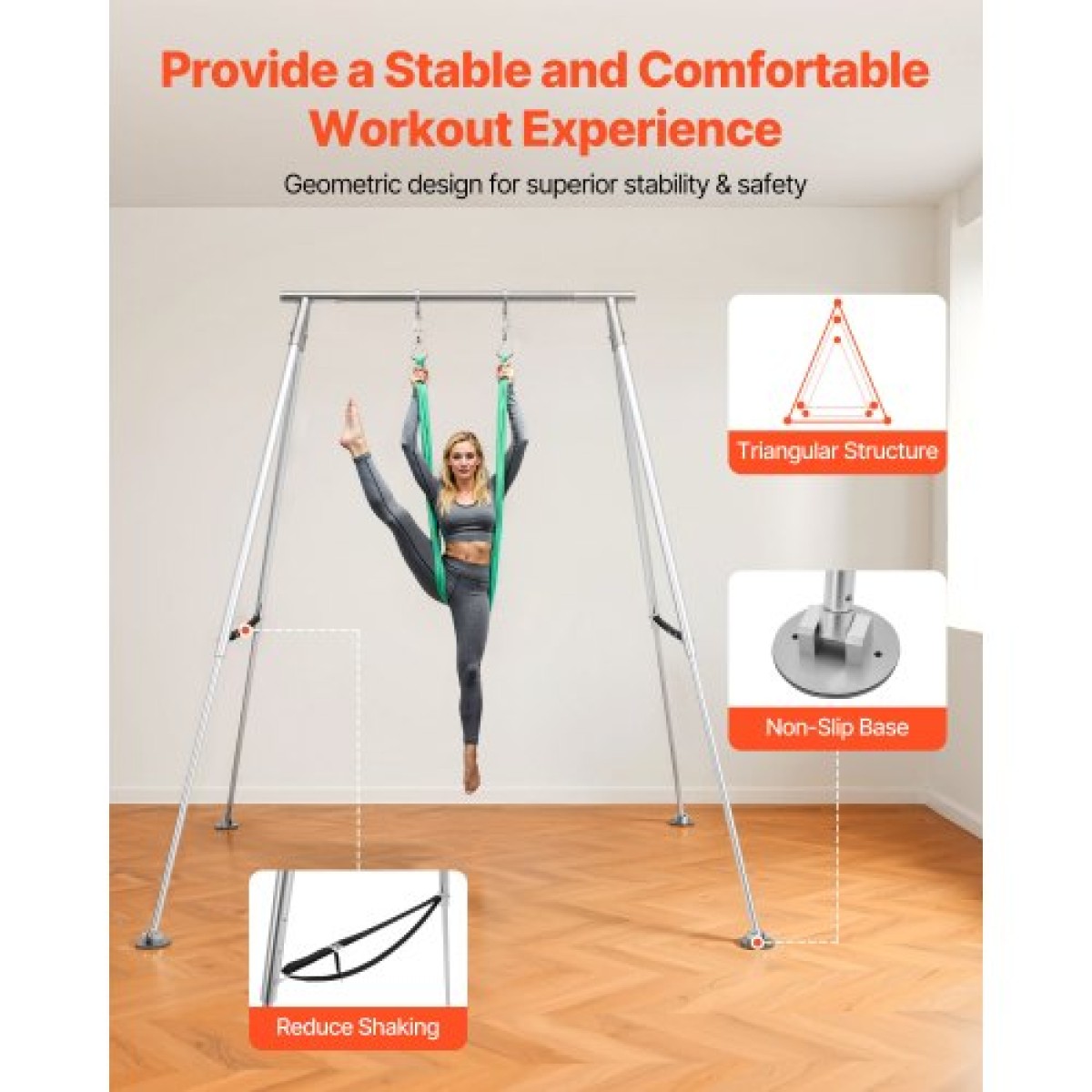 Πλαίσιο VEVOR Yoga Stand, Max 140,6 kg Load Swing Stand, Τριγωνική δομή Pull Up Stand, Εναέριες μεταξωτές βάσεις με ρυθμιζόμενο ύψος & πόδια πλαισίου αλουμινίου, μπάρα κορυφής από ανοξείδωτο χάλυβα
