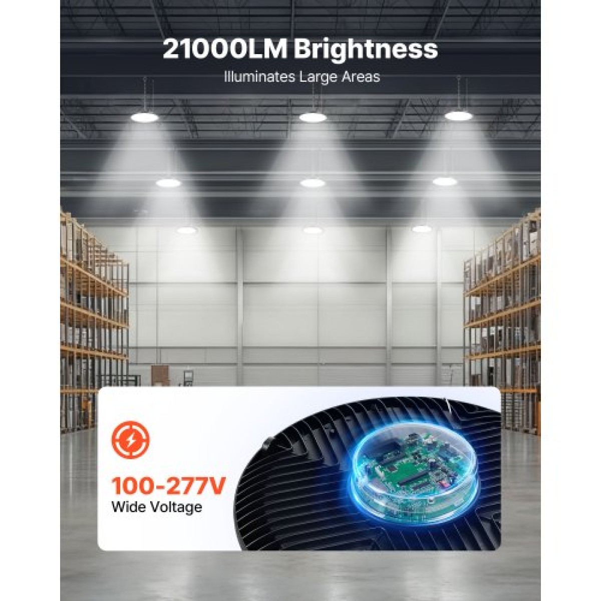 VEVOR 20 Pack LED High Bay Lights, 5000K 150W 21000LM Super Bright UFO LED Warehouse Lights, IP65 Waterproof, 100-277V Wide Voltage for Warehouse Workshop Factory Gym Garage Barn, Μαύρο