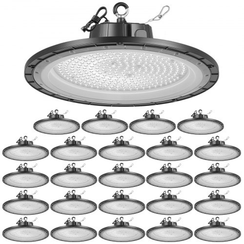 VEVOR 20 Pack LED High Bay Lights, 5000K 150W 21000LM Super Bright UFO LED Warehouse Lights, IP65 Waterproof, 100-277V Wide Voltage for Warehouse Workshop Factory Gym Garage Barn, Μαύρο