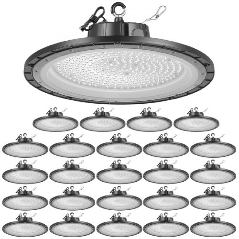 VEVOR 20 Pack LED High Bay Lights, 5000K 150W 21000LM Super Bright UFO LED Warehouse Lights, IP65 Waterproof, 100-277V Wide Voltage for Warehouse Workshop Factory Gym Garage Barn, Μαύρο