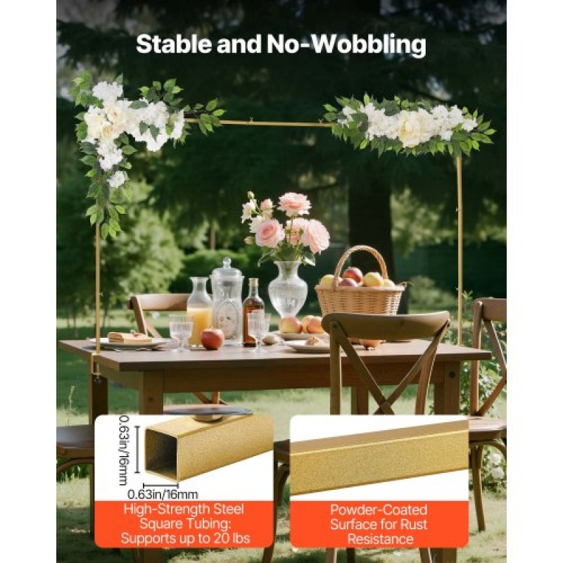 VEVOR Over the Table Rod Stand με σφιγκτήρες, Ρυθμιζόμενο Μήκος 71-249 cm & Ύψος 33-106 cm, Βάση Επιτραπέζιας Αψίδας με Floral Αξεσουάρ, Χρυσό Μπαλόνι Κορνίζα για Χριστουγεννιάτικο πάρτι γενεθλίων γάμου