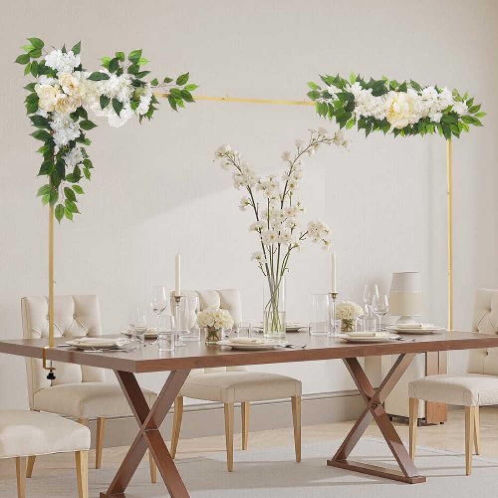 VEVOR Over the Table Rod Stand με σφιγκτήρες, Ρυθμιζόμενο Μήκος 71-249 cm & Ύψος 33-106 cm, Βάση Επιτραπέζιας Αψίδας με Floral Αξεσουάρ, Χρυσό Μπαλόνι Κορνίζα για Χριστουγεννιάτικο πάρτι γενεθλίων γάμου