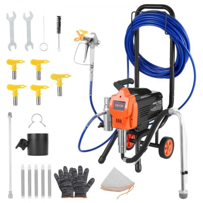 Ψεκαστήρας βαφής VEVOR Stand Airless, 1500W, 3300PSI Ψεκαστήρας χωρίς αέρα υψηλής πίεσης με καρότσι, βούρτσα καθαρισμού, σωλήνας, ράβδο προέκτασης, ακροφύσια, Ηλεκτρική μηχανή ψεκασμού βαφής για μεγάλα διαμερίσματα, κτίρια