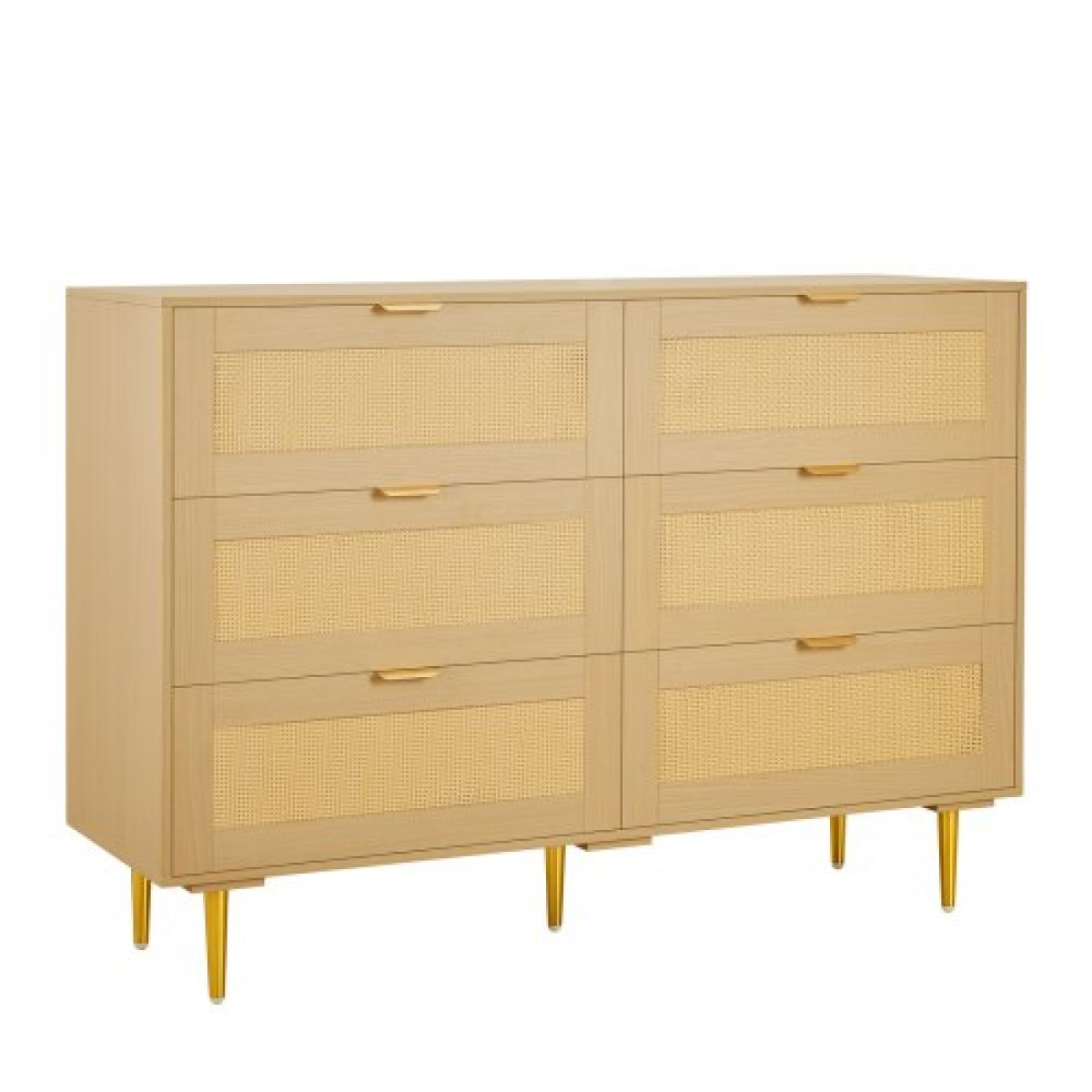 VEVOR 6 Συρταριέρα Rattan Dresser, Διπλό συρταριέρα για Υπνοδωμάτιο, Natural Rattan Συρταριέρα με μεταλλικές λαβές & πόδια, μοντέρνα ξύλινη συρταριέρα ρούχων & αποθήκευση για υπνοδωμάτιο, σαλόνι, διάδρομος