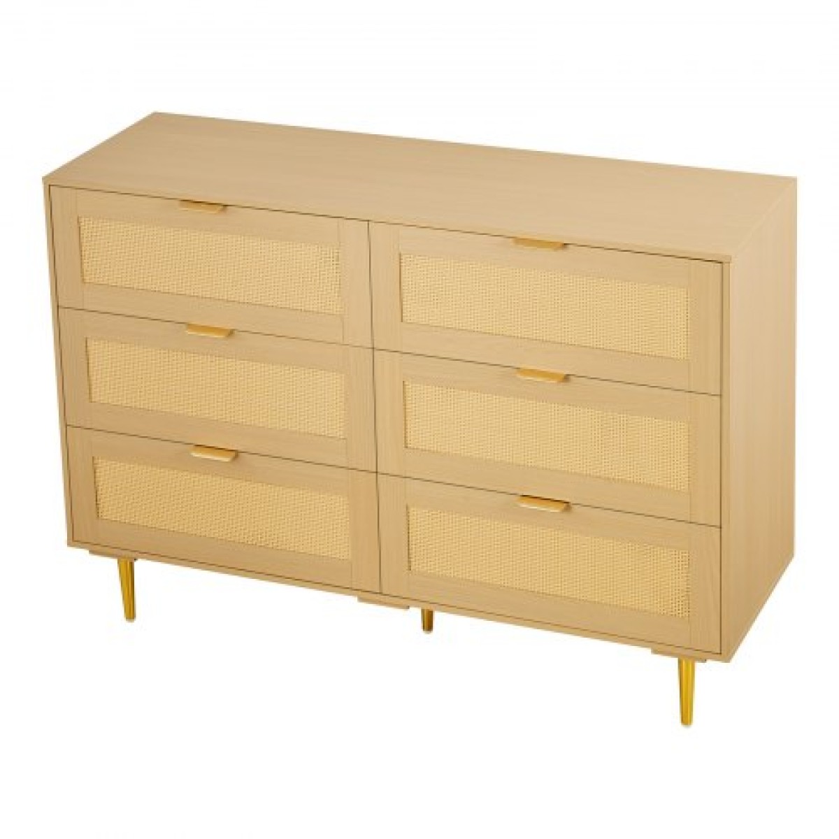 VEVOR 6 Συρταριέρα Rattan Dresser, Διπλό συρταριέρα για Υπνοδωμάτιο, Natural Rattan Συρταριέρα με μεταλλικές λαβές & πόδια, μοντέρνα ξύλινη συρταριέρα ρούχων & αποθήκευση για υπνοδωμάτιο, σαλόνι, διάδρομος