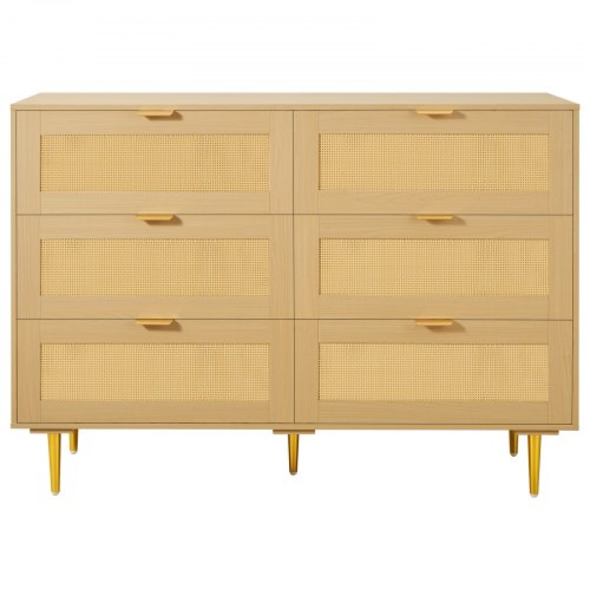 VEVOR 6 Συρταριέρα Rattan Dresser, Διπλό συρταριέρα για Υπνοδωμάτιο, Natural Rattan Συρταριέρα με μεταλλικές λαβές & πόδια, μοντέρνα ξύλινη συρταριέρα ρούχων & αποθήκευση για υπνοδωμάτιο, σαλόνι, διάδρομος