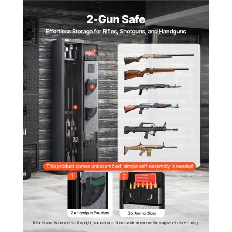 VEVOR 4 Gun Safe, Long Gun Cabinet for Rifles and Pistols, Quick Access Rifle Safe with 3 Ammo Slots and 2 Adjustable Racks, Large Digital Cabinet with Key and Password Lock(Assembly Required)