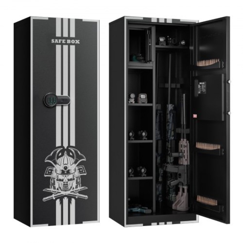 VEVOR 4 Gun Safe, Long Gun Cabinet for Rifles and Pistols, Quick Access Rifle Safe with 3 Ammo Slots and 2 Adjustable Racks, Large Digital Cabinet with Key and Password Lock(Assembly Required)