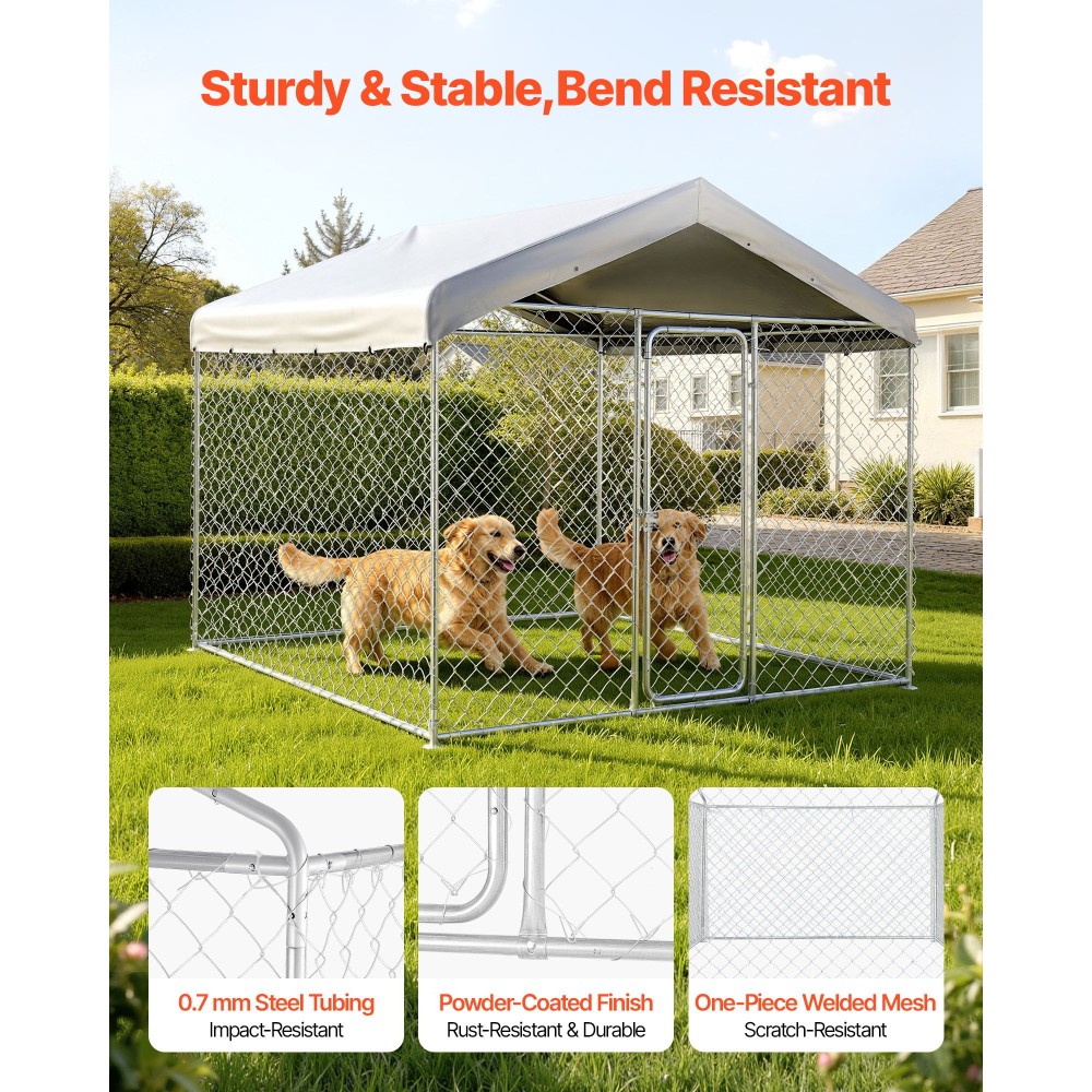 VEVOR Outdoor Dog Kennel, 2,3 x 2,3 x 2,15 m Μεγάλο ρείθρο για σκύλους με ασφαλή κλειδαριά, εξωτερικά περιβλήματα σκύλων με ανθεκτικό στην υπεριώδη ακτινοβολία & αδιάβροχο κάλυμμα οροφής, βαρέως τύπου κλουβί για κατοικίδια για μεγάλα σκυλιά