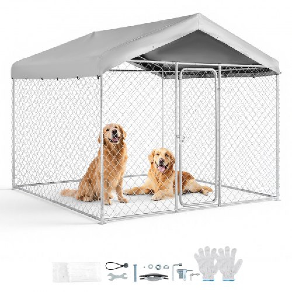 VEVOR Outdoor Dog Kennel, 2,3 x 2,3 x 2,15 m Μεγάλο ρείθρο για σκύλους με ασφαλή κλειδαριά, εξωτερικά περιβλήματα σκύλων με ανθεκτικό στην υπεριώδη ακτινοβολία & αδιάβροχο κάλυμμα οροφής, βαρέως τύπου κλουβί για κατοικίδια για μεγάλα σκυλιά