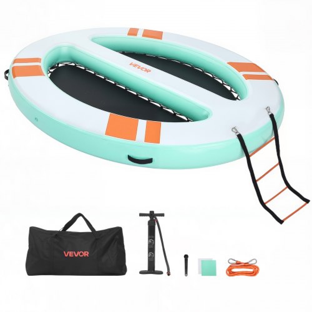 VEVOR Inflatable Floating Dock, 3.05x2.44 M Round Inflatable Dock Platform, Non-Slip Water Air Mat with Portable Carrying Bag & Detachable Ladder, Float Water Platform Island Raft for Pool Beach Ocean