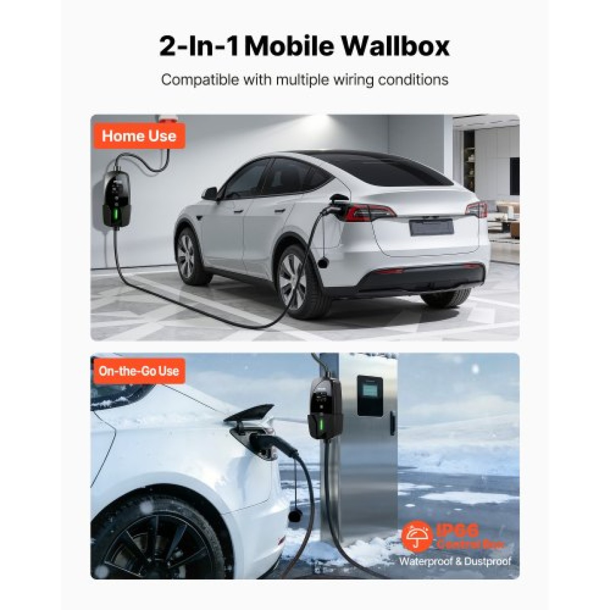 VEVOR Mobile Wallbox, 11 kW 16A, Φορητός φορτιστής EV Τύπου 2, Φορτιστής αυτοκινήτου ηλεκτρικού οχήματος 3 φάσεων με καλώδιο φόρτισης 8 m, βύσμα CEE16, οθόνη LCD, ρυθμιζόμενος σταθμός φόρτισης EV, κιβώτιο ελέγχου IP66
